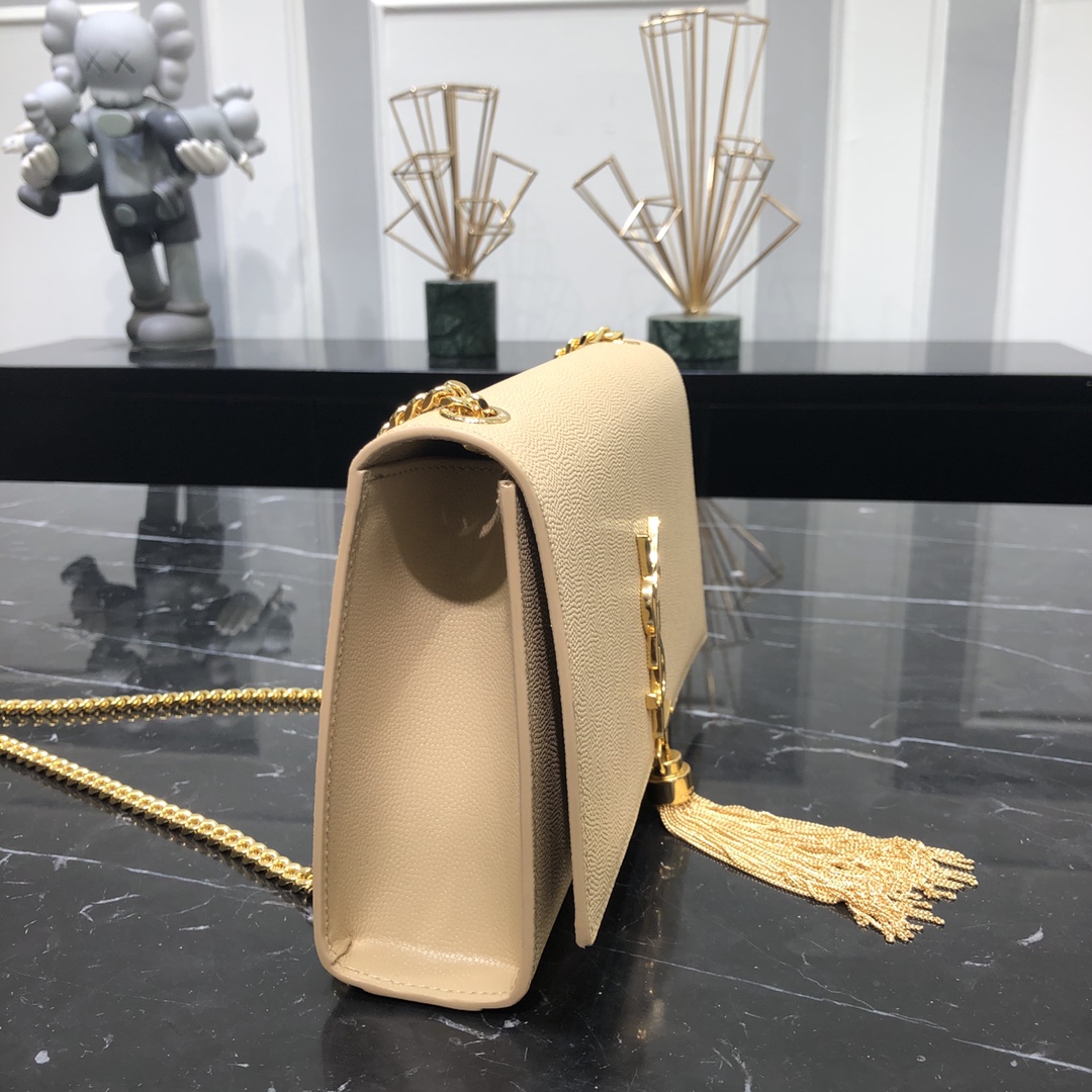 Saint Laurent Kate Tassel Medium Grain Calfskin Shoulder Bag Beige 354119 Gold